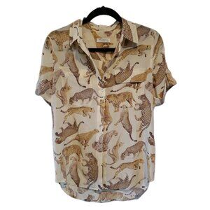 Equipment Top Blouse Reese Floating Cheetah Silk Safari Short Sleeve Sz XS